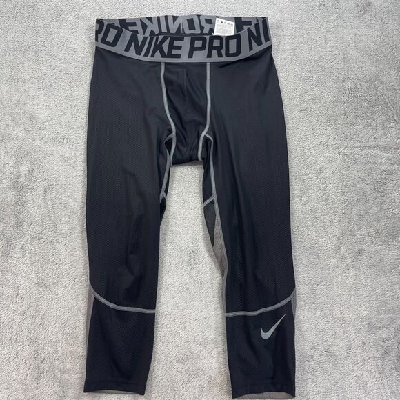 Nike Pro Dri Fit Compression Tights Mens L Black Gray Stretch Athletic - Picture 1 of 12